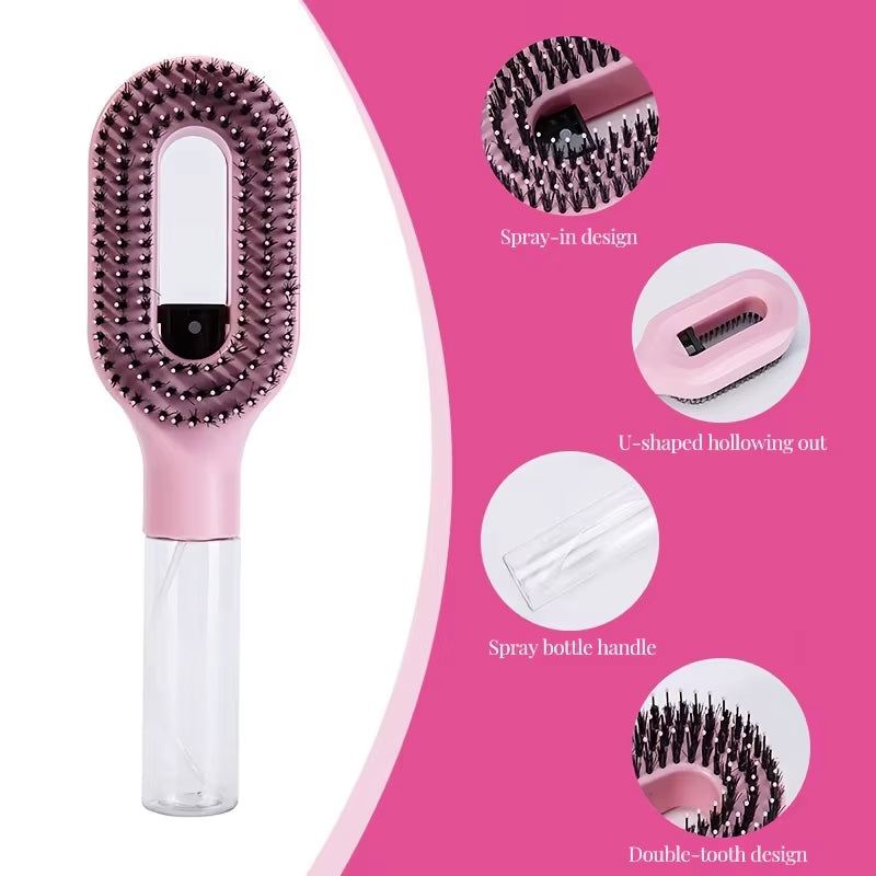 2In1 Sprayer Comb Detangling Scalp Massage Hairbrush with Spray Bottle Essential Oil Water Mist Spray Brush Anti-Static Autumn